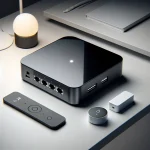 "Samsung SmartThings hub with integrated Ethernet and USB ports, designed for seamless smart home connectivity and automation."